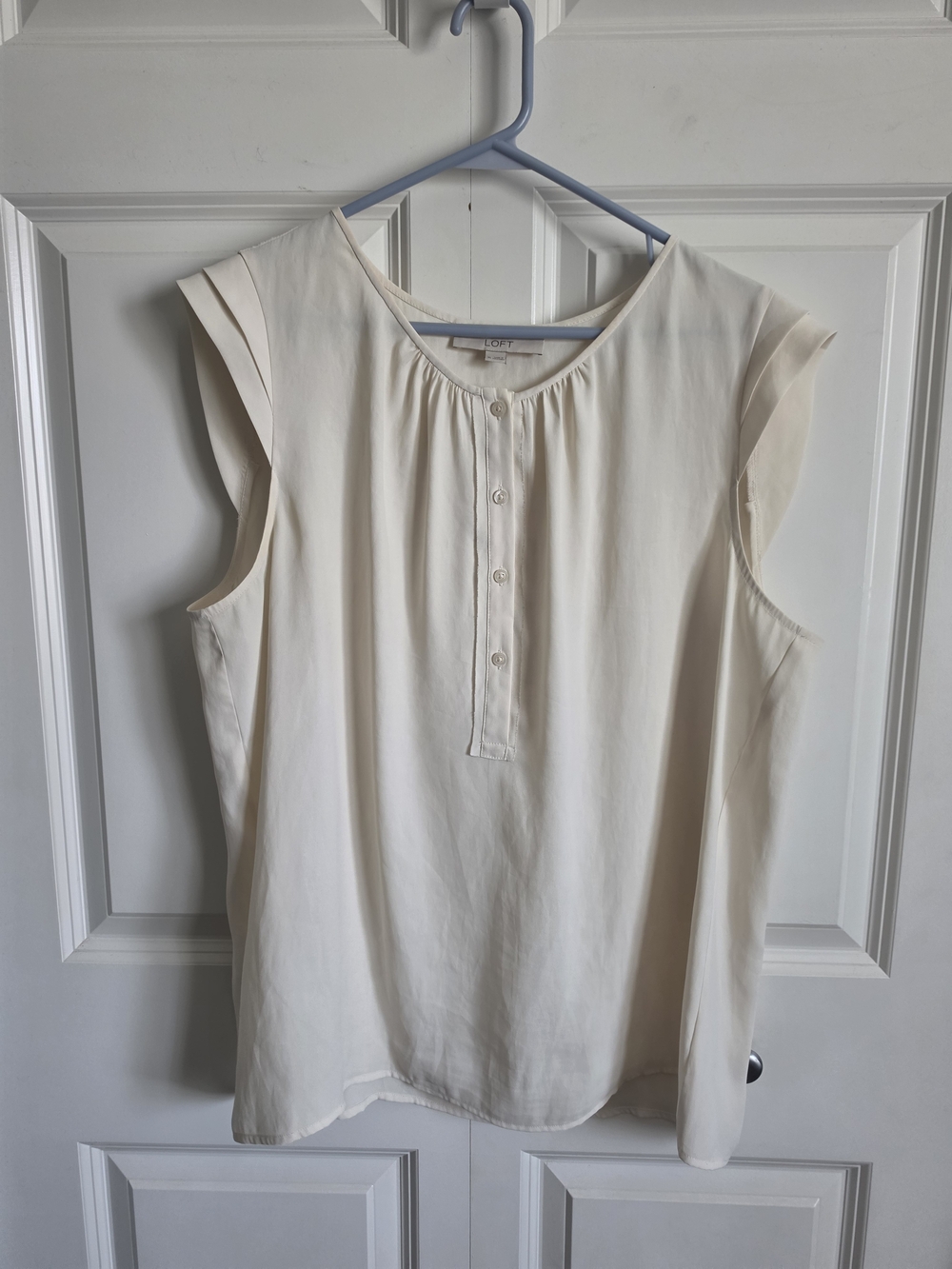 LOFT Cream Cap-Sleeve Button Front Top